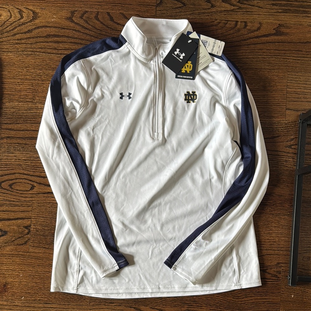 Under Armour NOTRE DAME White and Navy Quarter-Zip Top NEW WITH TAGS ATTACHED